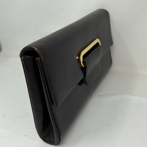 Rodo for Bonwit Teller Brown Smooth Italian Leather Clutch Shoulder Bag - Picture 1 of 15